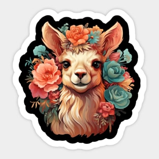 Llama Colorful Floral Illustration Sticker